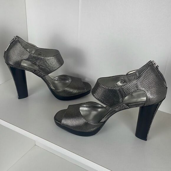 Calvin Klein Melissa Pewter Metallic Lizard Embossed Sandals 7.5 - Picture 10 of 10